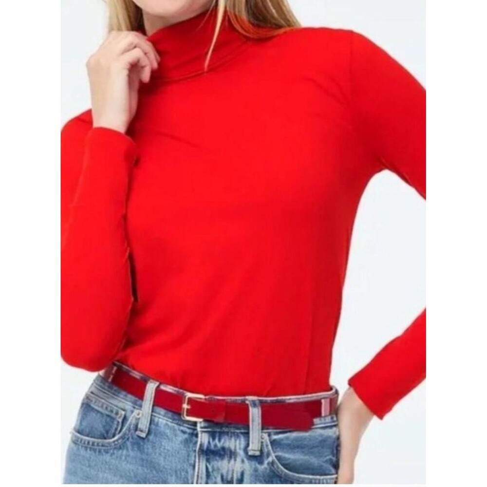 J. Crew Classic Solid Red Tissue Turtleneck Long Sleeve Top Sz L